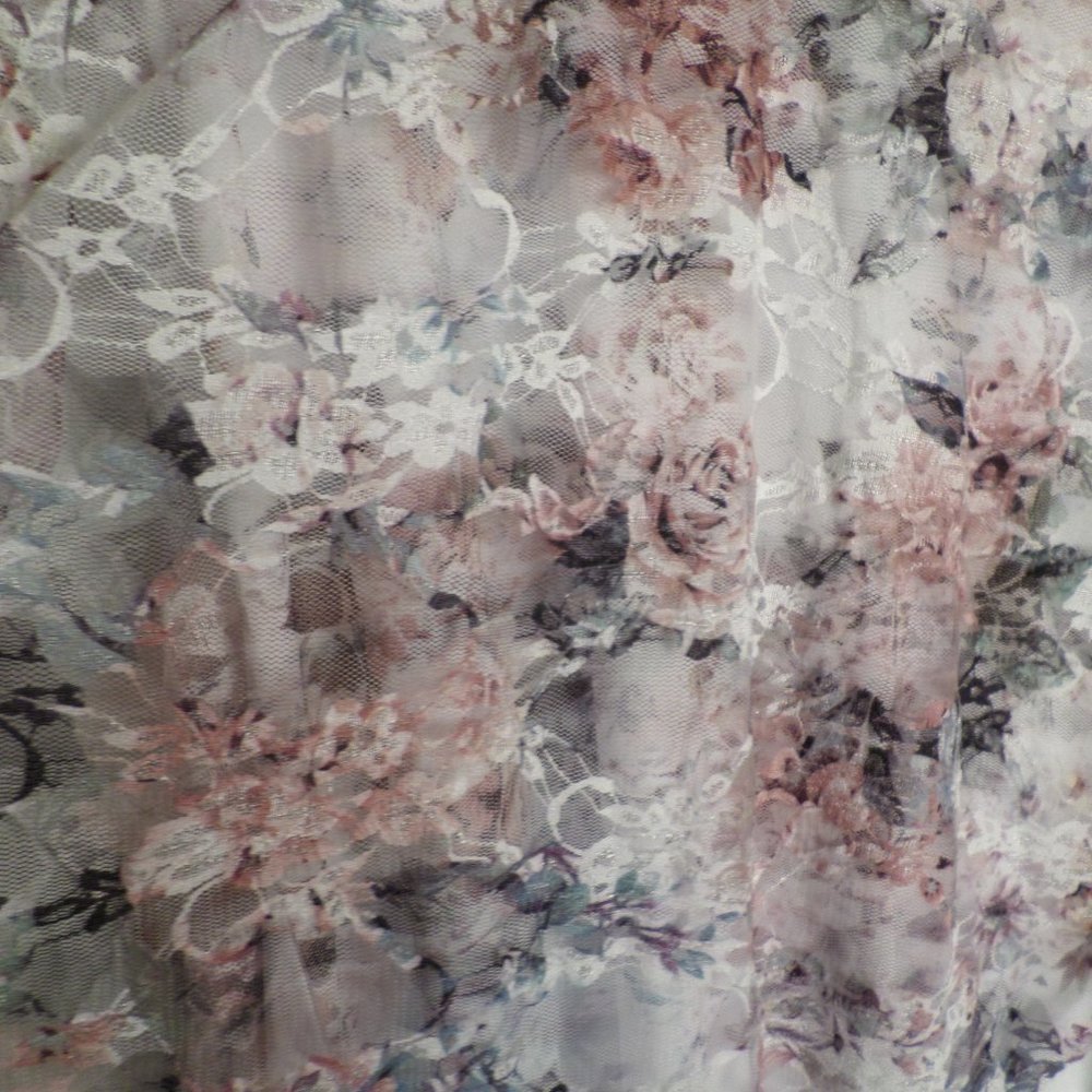 Brittany Black Floral Print Lace Top Blouse Medium W/Tank Top - Picture 3 of 12